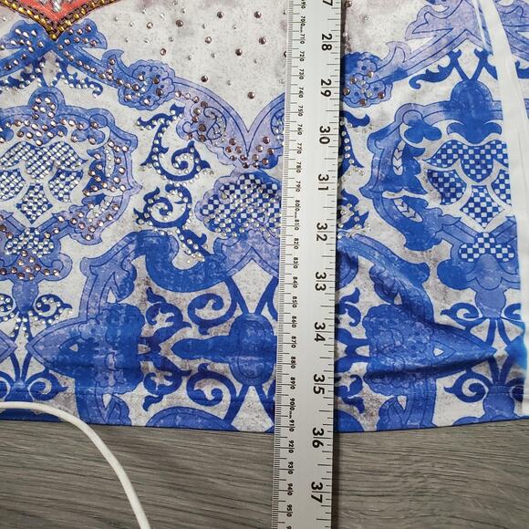 Y2K Fairy Witch Dress Women XL Multicolor Boho Midi Paisley Print Rhinestone TDV - Picture 9 of 10